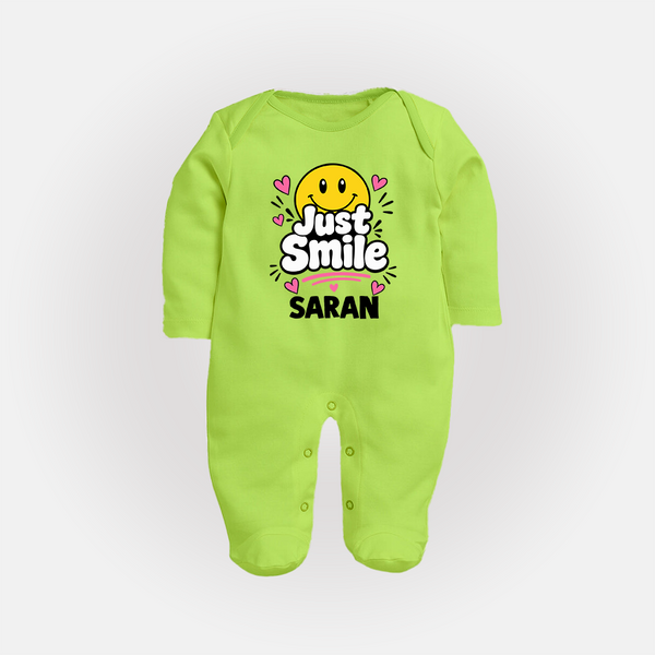 Just Smile Personalized Full Body Suit - LIME GREEN - New Born (Chest 7.5")