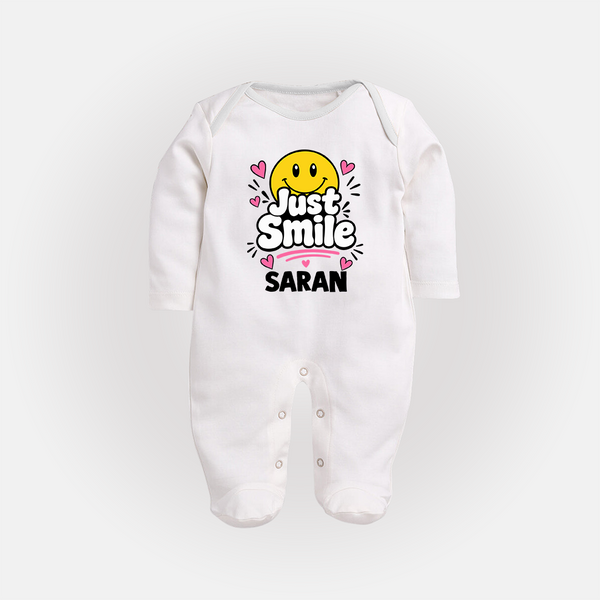Just Smile Personalized Full Body Suit - WHITE - New Born (Chest 7.5")