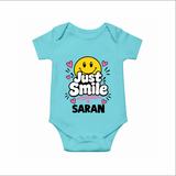Just Smile Personalized Romper - ARCTIC BLUE - New Born (Chest 14")