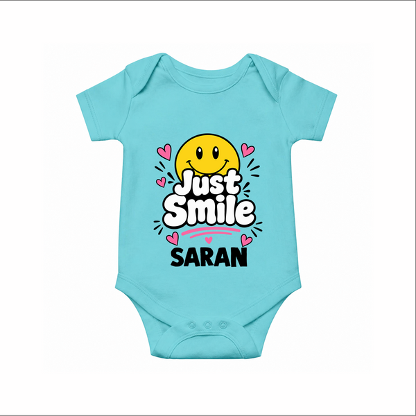 Just Smile Personalized Romper - ARCTIC BLUE - New Born (Chest 14")