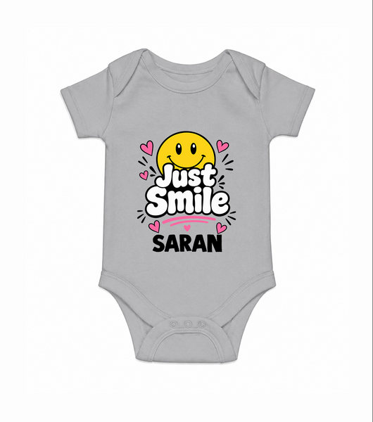 Just Smile Personalized Romper - GREY - New Born (Chest 14")