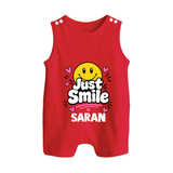 Just Smile Personalized Button Romper - RED - New Born (Chest 18")