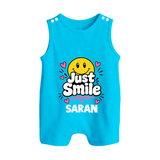 Just Smile Personalized Button Romper - SKY BLUE - New Born (Chest 18")