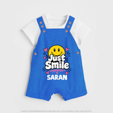 Just Smile Personalized Dungaree - COBALT BLUE - 0 - 5 Months Old (Chest 18")