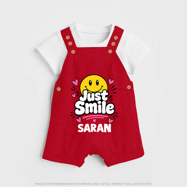 Just Smile Personalized Dungaree - RED - 0 - 5 Months Old (Chest 18")