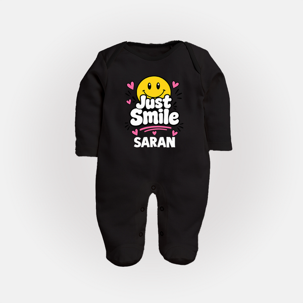 Just Smile Personalized Full Body Suit - BLACK - New Born (Chest 7.5")
