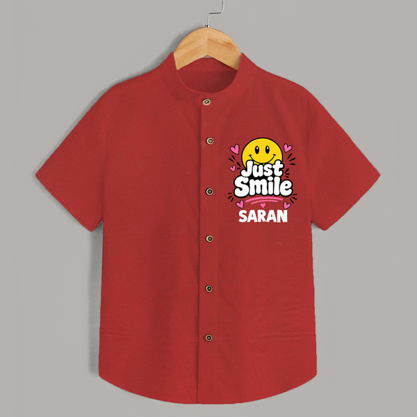 Just Smile Personalized Shirt - RED - 0 - 6 Months Old (Chest 23")