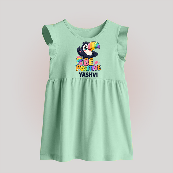 Be Positive Personalized Baby Frock - MINT GREEN - 0 - 3 Months Old (Chest 17")