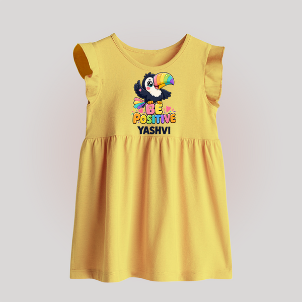 Be Positive Personalized Baby Frock - PASTEL YELLOW - 0 - 3 Months Old (Chest 17")