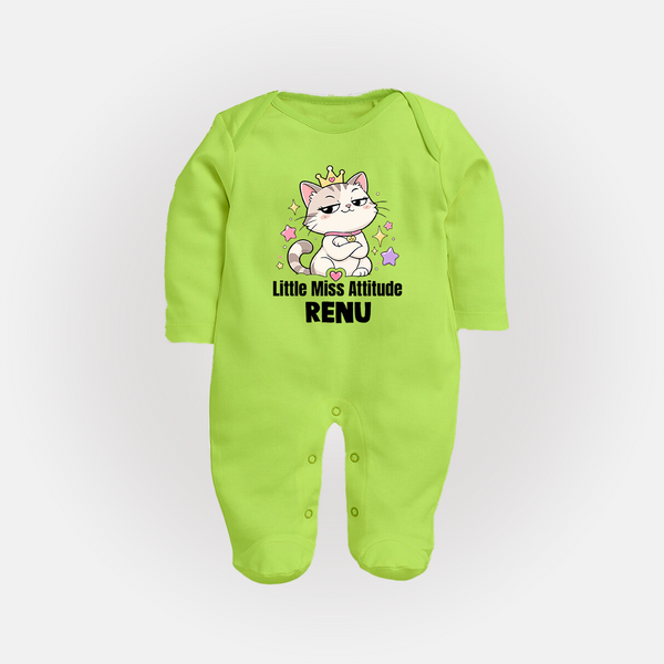 Little Miss Attitude Personalized Full Body Suit - LIME GREEN - New Born (Chest 7.5")