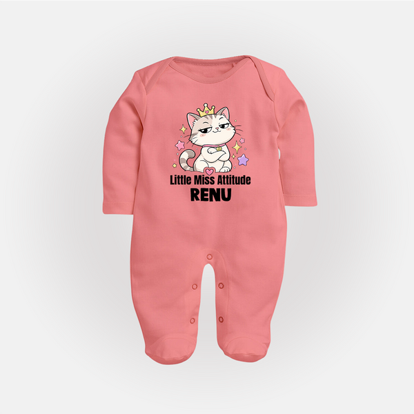 Little Miss Attitude Personalized Full Body Suit - PEACH - New Born (Chest 7.5")