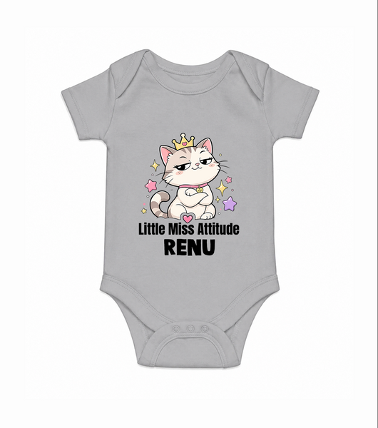 Little Miss Attitude Personalized Romper - GREY - New Born (Chest 14")