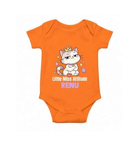 Little Miss Attitude Personalized Romper - ORANGE - New Born (Chest 14")