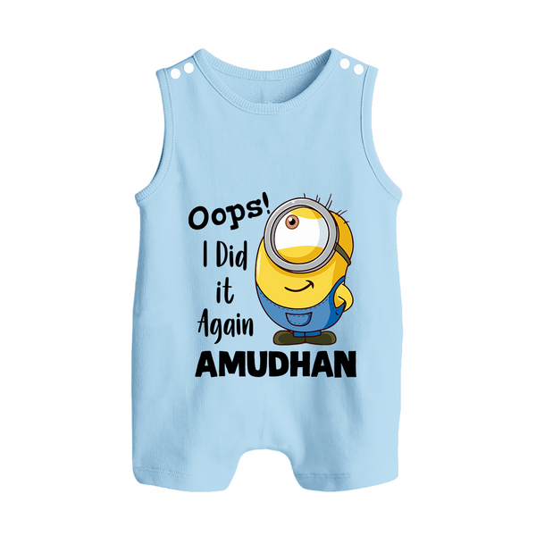 Oops! I Did It Again Personalized Button Romper - BABY BLUE - New Born (Chest 18")