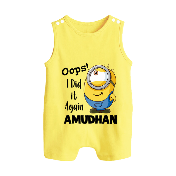 Oops! I Did It Again Personalized Button Romper - PASTEL YELLOW - New Born (Chest 18")