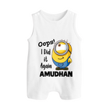 Oops! I Did It Again Personalized Button Romper - WHITE - New Born (Chest 18")