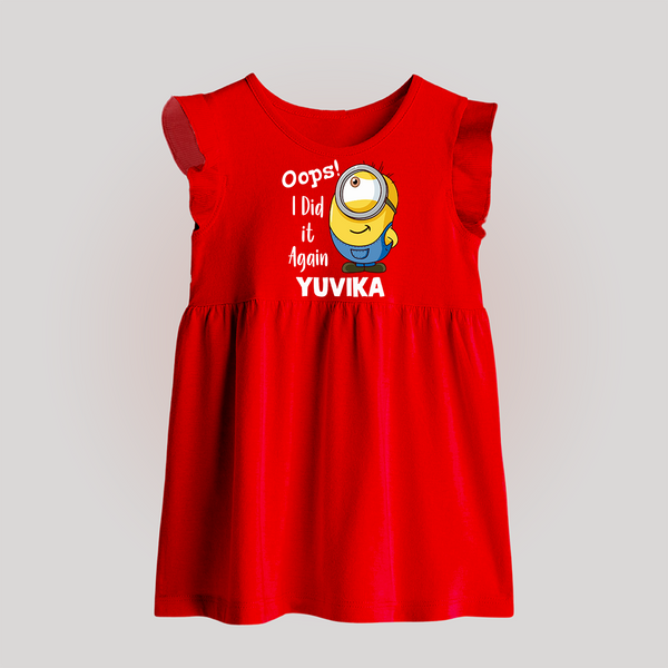 Oops! I Did It Again Personalized Baby Frock - RED - 0 - 3 Months Old (Chest 17")