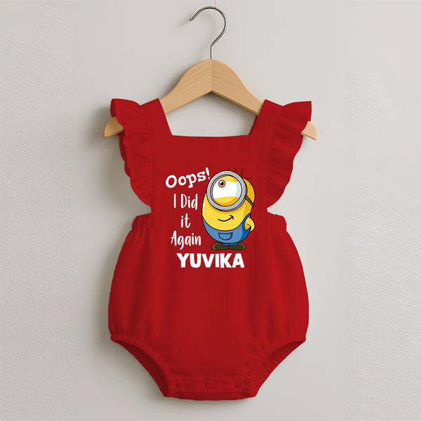Oops! I Did It Again Personalized Romper Frock - RED - 0 - 3 Months Old (Chest 19")