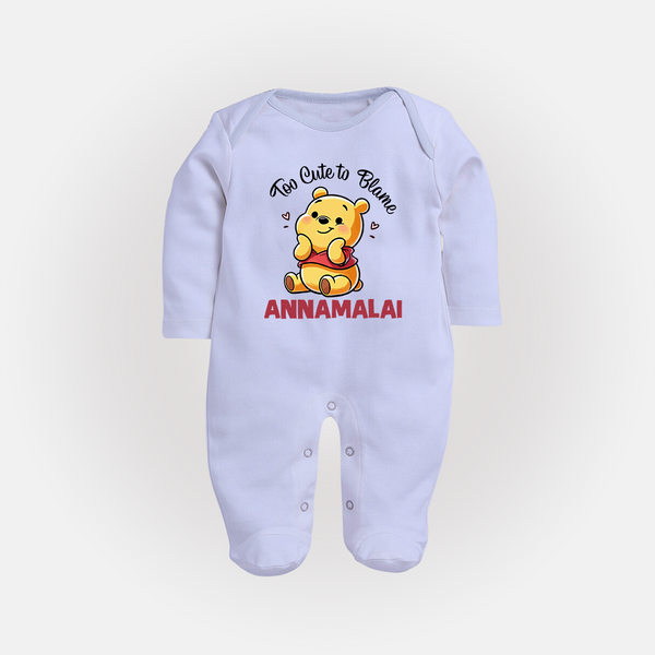 Too Cute To Blame Personalized Full Body Suit - BABY BLUE - New Born (Chest 7.5")