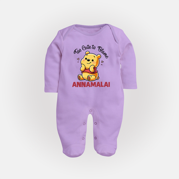 Too Cute To Blame Personalized Full Body Suit - LILAC - New Born (Chest 7.5")