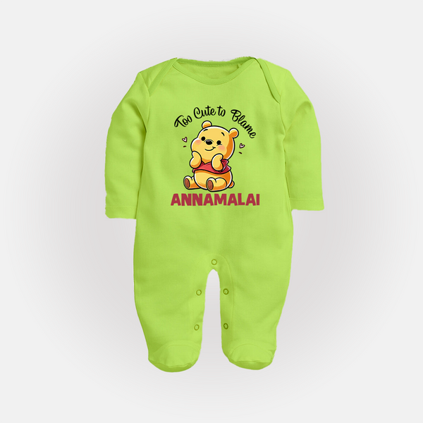 Too Cute To Blame Personalized Full Body Suit - LIME GREEN - New Born (Chest 7.5")