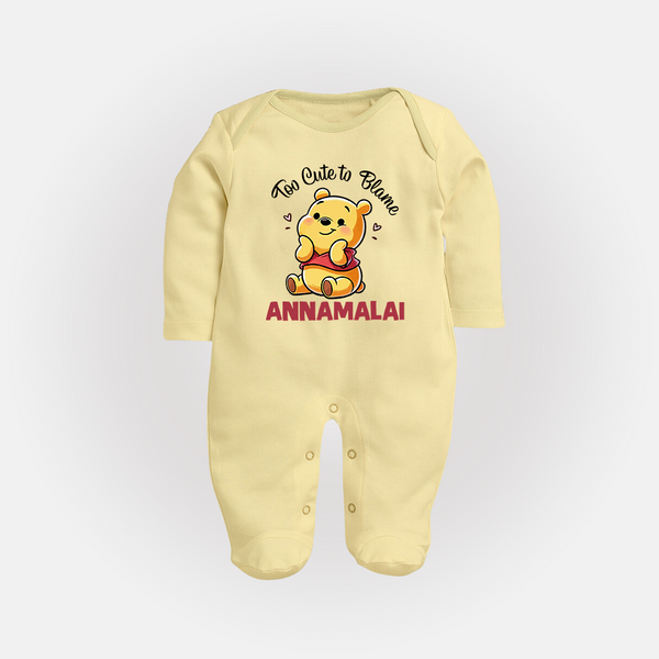 Too Cute To Blame Personalized Full Body Suit - PASTEL YELLOW - New Born (Chest 7.5")