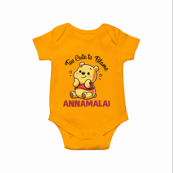 Too Cute To Blame Personalized Romper - CHROME YELLOW - New Born (Chest 14")
