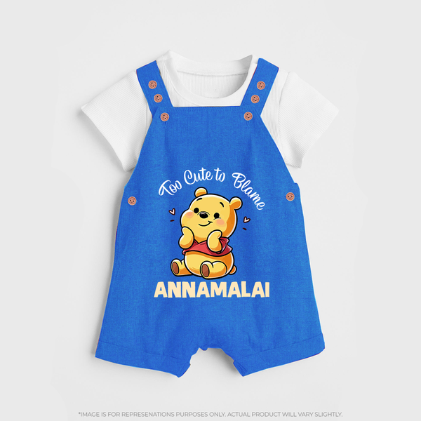 Too Cute To Blame Personalized Dungaree - COBALT BLUE - 0 - 5 Months Old (Chest 18")