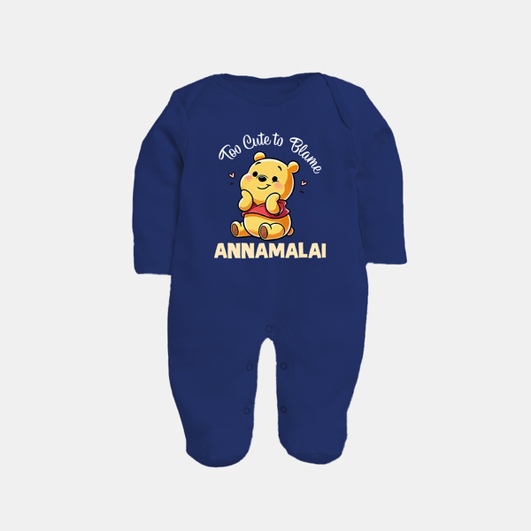 Too Cute To Blame Personalized Full Body Suit - NAVY BLUE - New Born (Chest 7.5")