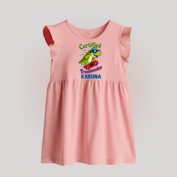 Certified Troublemaker Personalized Baby Frock - BABY PINK - 0 - 3 Months Old (Chest 17")
