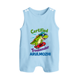 Certified Troublemaker Personalized Button Romper - BABY BLUE - New Born (Chest 18")