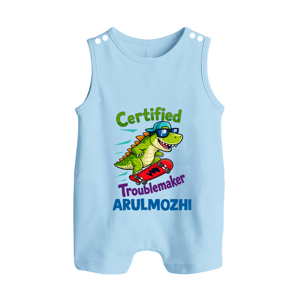 Certified Troublemaker Personalized Button Romper - BABY BLUE - New Born (Chest 18")