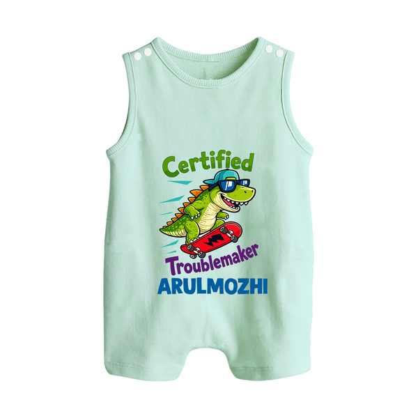 Certified Troublemaker Personalized Button Romper - MINT GREEN - New Born (Chest 18")
