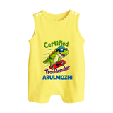 Certified Troublemaker Personalized Button Romper - PASTEL YELLOW - New Born (Chest 18")