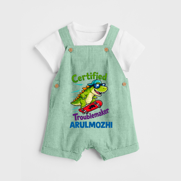 Certified Troublemaker Personalized Dungaree - MINT GREEN - 0 - 5 Months Old (Chest 18")