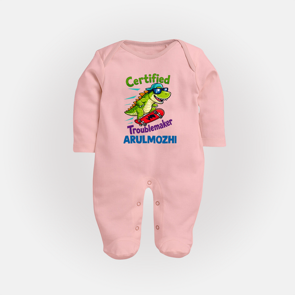 Certified Troublemaker Personalized Full Body Suit - BABY PINK - New Born (Chest 7.5")