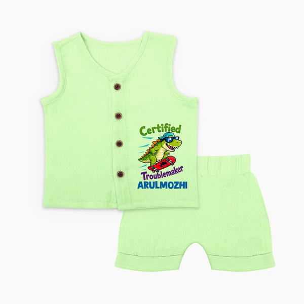 Certified Troublemaker Personalized Jabla Set - PASTEL GREEN - 0 - 3 Months Old (Chest 9.8")