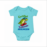 Certified Troublemaker Personalized Romper - ARCTIC BLUE - New Born (Chest 14")