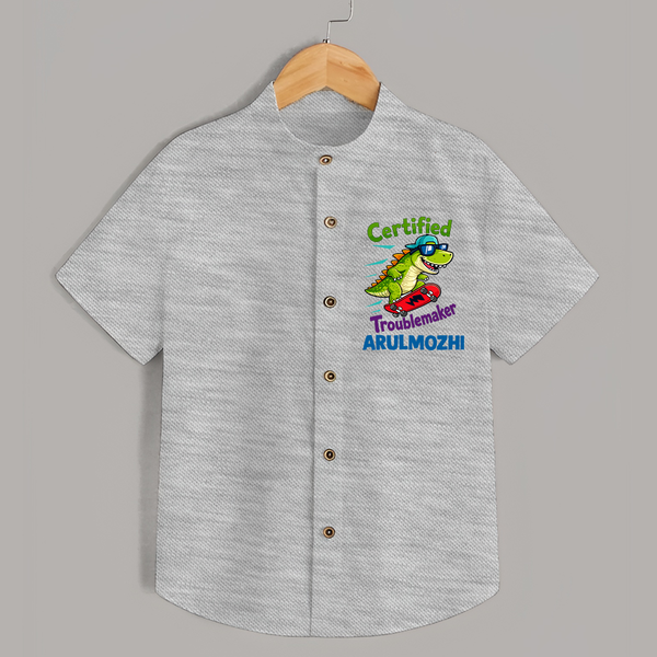 Certified Troublemaker Personalized Shirt - GREY - 0 - 6 Months Old (Chest 23")