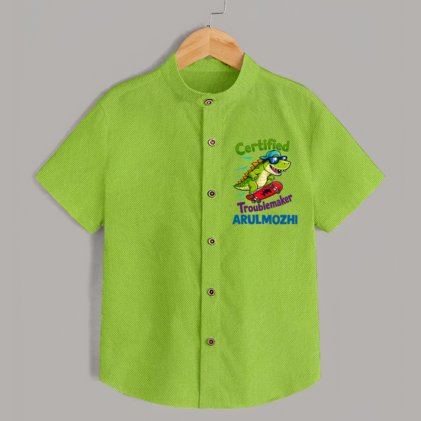 Certified Troublemaker Personalized Shirt - LIME GREEN - 0 - 6 Months Old (Chest 23")