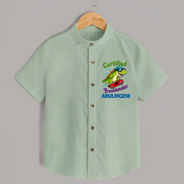 Certified Troublemaker Personalized Shirt - MINT GREEN - 0 - 6 Months Old (Chest 23")