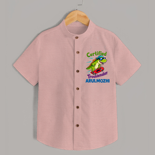 Certified Troublemaker Personalized Shirt - PEACH - 0 - 6 Months Old (Chest 23")