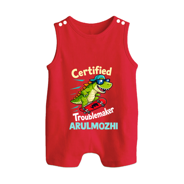 Certified Troublemaker Personalized Button Romper - RED - New Born (Chest 18")