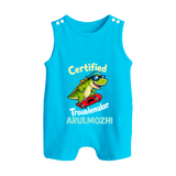 Certified Troublemaker Personalized Button Romper - SKY BLUE - New Born (Chest 18")