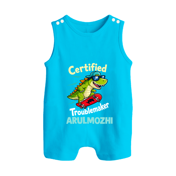 Certified Troublemaker Personalized Button Romper - SKY BLUE - New Born (Chest 18")