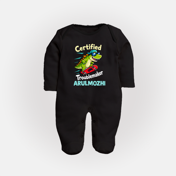 Certified Troublemaker Personalized Full Body Suit - BLACK - New Born (Chest 7.5")
