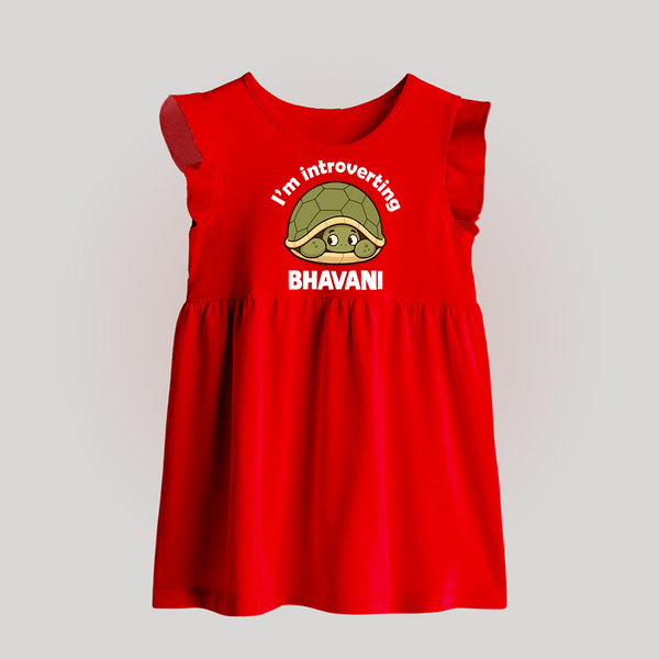 I'm Introverting Personalized Baby Frock - RED - 0 - 3 Months Old (Chest 17")