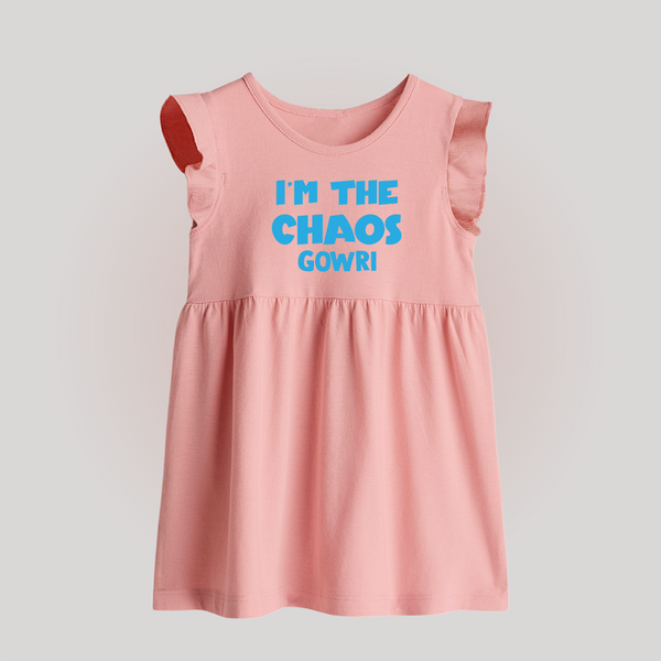 I'm The Chaos Personalized Baby Frock - BABY PINK - 0 - 3 Months Old (Chest 17")