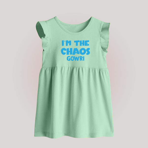 I'm The Chaos Personalized Baby Frock - MINT GREEN - 0 - 3 Months Old (Chest 17")