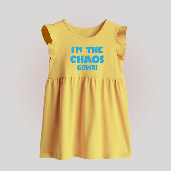 I'm The Chaos Personalized Baby Frock - PASTEL YELLOW - 0 - 3 Months Old (Chest 17")